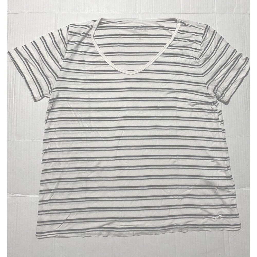 Hollister Women Striped Size Medium Easy Tshirt Sheer  Vneck Soft Short Sleeve